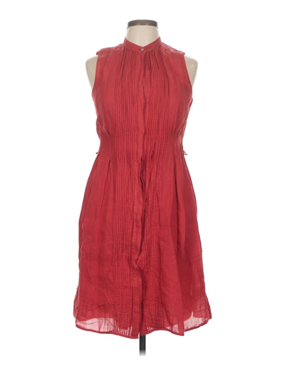 Theory Red Sleeveless Pintuck Midi Dress
